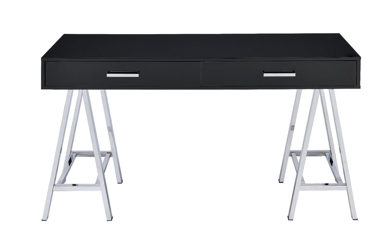 Coleen - Writing Desk With USB - Black High Gloss & Chrome