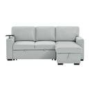 U0212 - Pull Out Sofa Bed With 1 Table Tray, 1 USB, And Storage Chaise - Silver