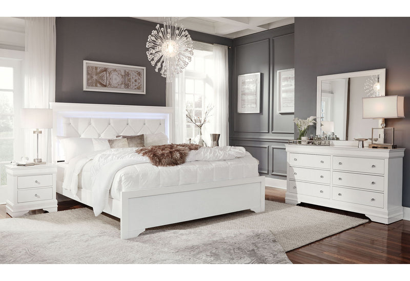 Pompei - King Bed With LED - White