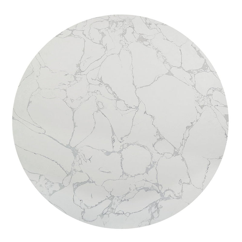 Koen - Round Dining Table, Engineering Marble Top - White & Black