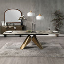 Malika - Ceramic Top Dining Table - Gray & Copper Cross Brushed