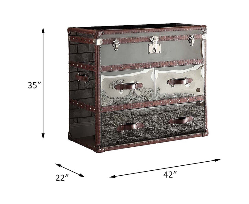 Aberdeen - Console Cabinet - Vintage Dark Brown Top Grain Leather & Stainless Steel