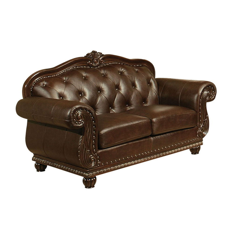 Anondale - Loveseat - Espresso Top Grain Leather Match & Cherry