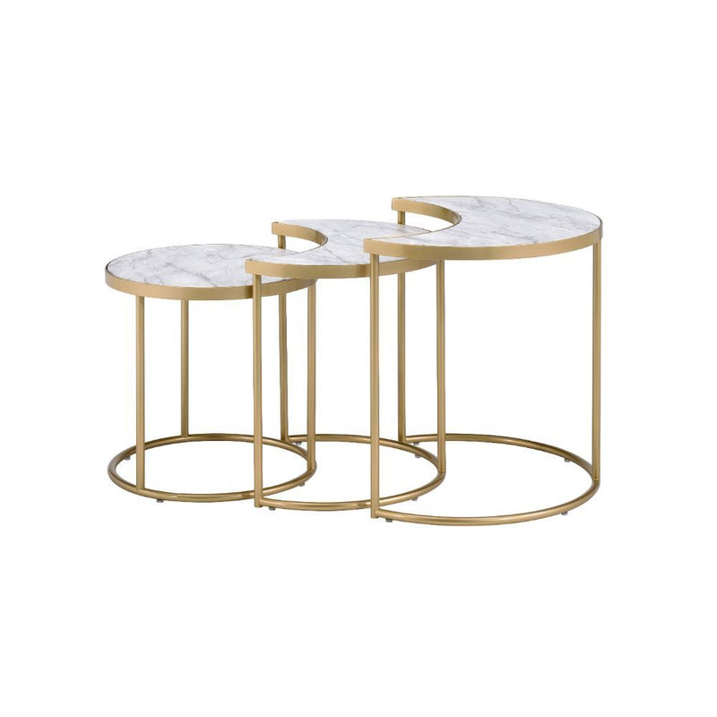Anpay - Nesting Table Set - Faux Marble Top & Gold