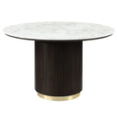 Clayten - Round Dining Table With Marble - White Natural Marble Top & Espresso