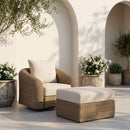 Seacrest - Olefin Water Resistant Fabric And Wicker Outdoor Patio Ottoman/Coffee Table