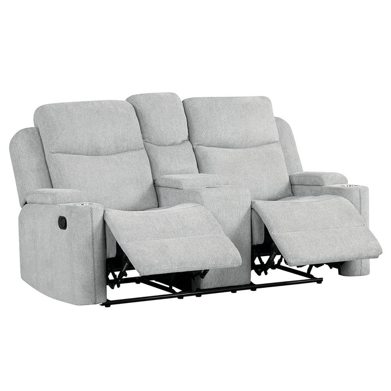Galya - Motion Loveseat With Console - Light Gray Chenille