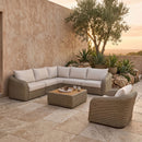 Seacrest - 123.25" Olefin Water Resistant Fabric And Wicker 5 Piece Outdoor Patio Modular Sectional