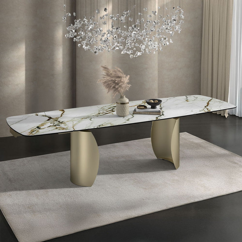 Cora - Dining Table - Ceramic Top & Golden Champange