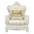 Adara - Chair With 2 Pillows - Pearl White Synthetic Leather & Antique White