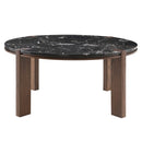 Estella - Round Dining Table With Natural Marble Top - Black Top & Walnut