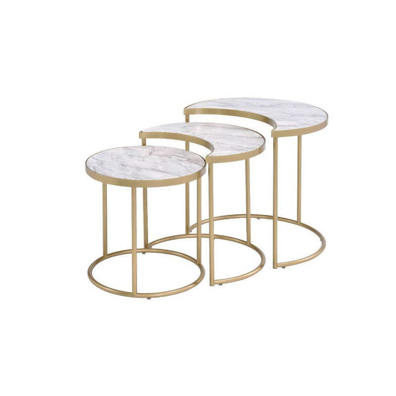Anpay - Nesting Table Set - Faux Marble Top & Gold