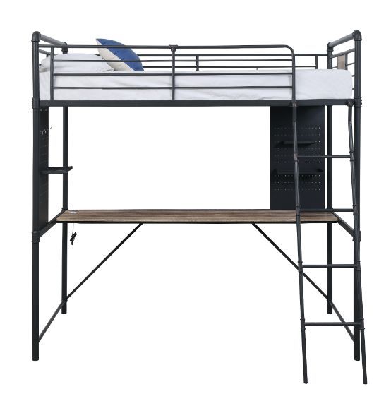 Cordelia - Twin Loft Bed With Desk - Antique Oak, Sandy Black & Dark Bronze Hand-Brushed