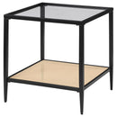 Amherst - Glass Top Metal with Cane Shelf Table