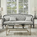 Samael - Sofa With 3 Pillows - Gray Linen & Dark Brown