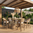 Seacrest - Tempered Glass Top And Wicker Outdoor Patio Bar Height Table