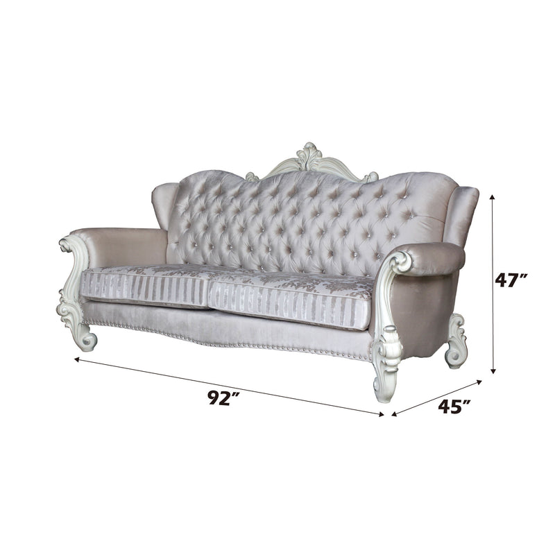 Versailles - 47" Sofa With 5 Pillows - Ivory Fabric & Bone White