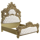 Bernadette - Eastern King Bed - White Synthetic Leather Fabric & Gold