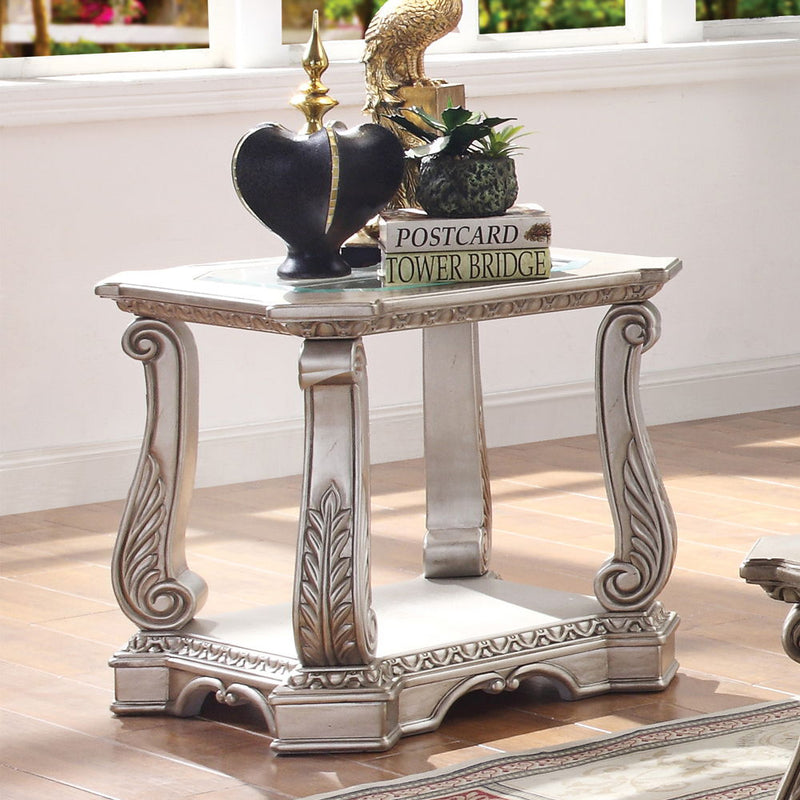 Northville - End Table - Clear Glass & Antique Silver