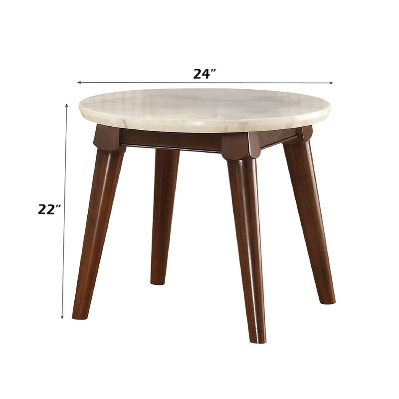 Gasha - End Table - White Marble Top & Walnut