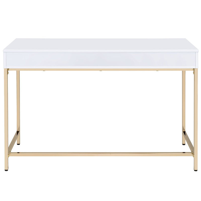 Ottey - Vanity Desk (Same 92540) - White High Gloss & Gold