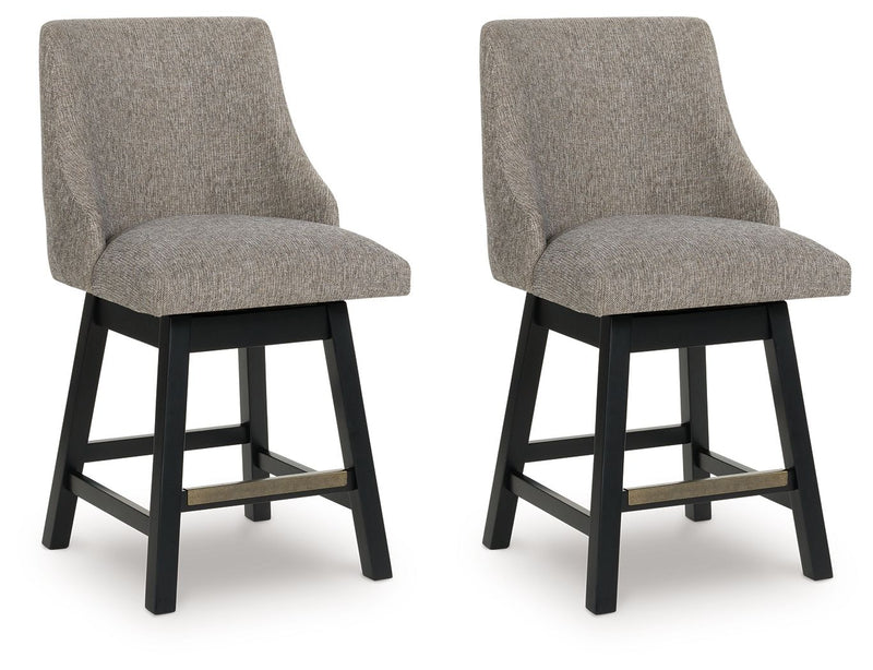 Neymorton - Upholstered Swivel Barstool (Set of 2) - Dark Grayish Brown