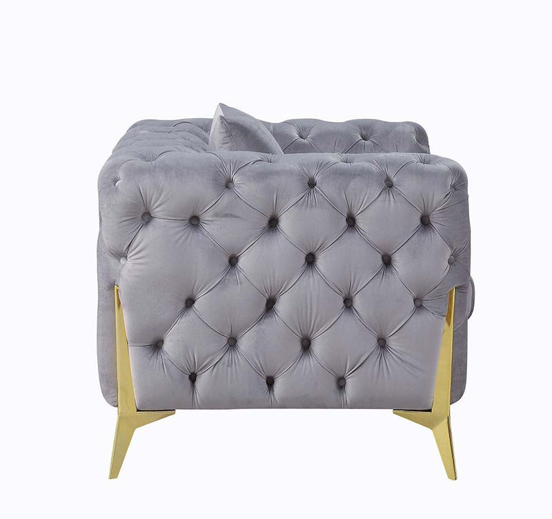 Jelanea - Sofa With 2 Pillows - Gray Velvet & Gold