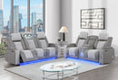 U8000 - 2 Piece Living Room Set (Power Console Reclining Loveseat With Power Headrest LED & Bluetooth Speaker, Power Reclining Sofa With Headrest DDT Table Reading Light & LED) - Gray