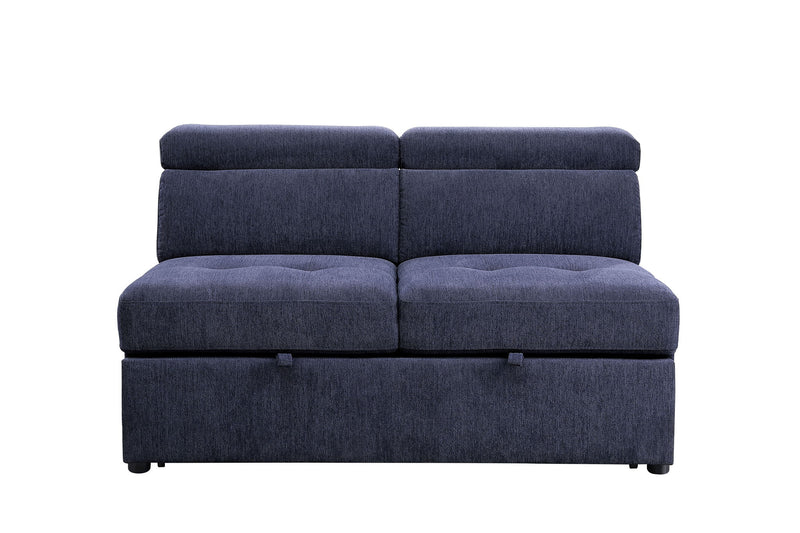 Nekoda - Sectional Sofa With Storage & Ottoman - Navy Blue Fabric
