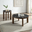 Estella - Coffee Table With Natural Marble Top - Black Top & Walnut