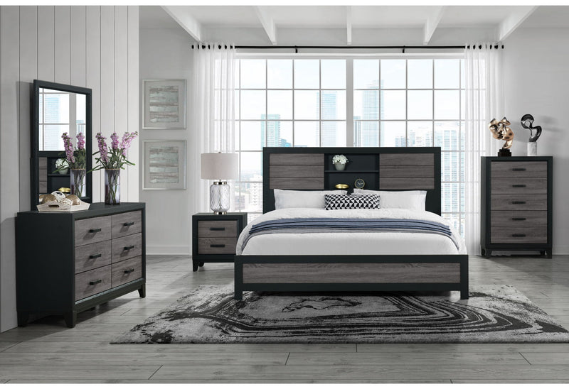 Lisbon - 5 Piece Full Bedroom Set (Bookcase Full Bed) - Black / Gray
