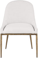 Ferro - Linen Textured Performance Fabric Upholstered Dining Side Chair - Cream / Brushed Gold