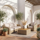 Seacrest - Olefin Water Resistant Fabric And Wicker 3 Piece Outdoor Patio Modular Sofa