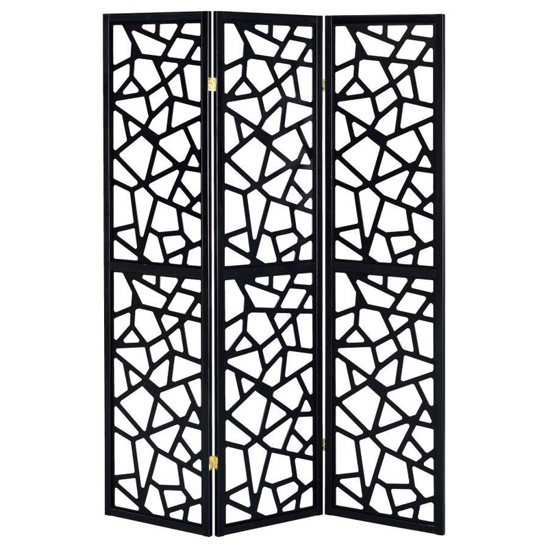 Nailan - 3-Panel Room Divider Folding Screen Open Mosaic - Black