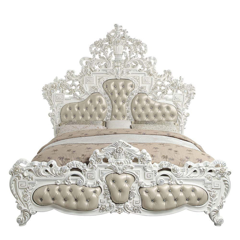 Vanaheim - Eastern King Bed - Beige Synthetic Leather & Antique White