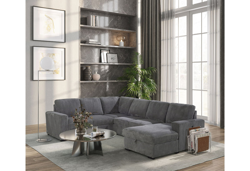 U2660 - Sectional With Pull Out Sofa Bed - Gray