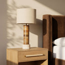 Orenda - Mango Wood Base And Linen Textured Fabric Shade Table Lamp - Travertine / Natural