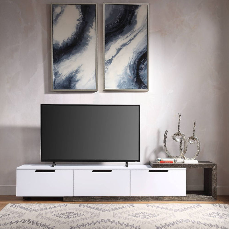 Orion - TV Stand - White High Gloss & Rustic Oak