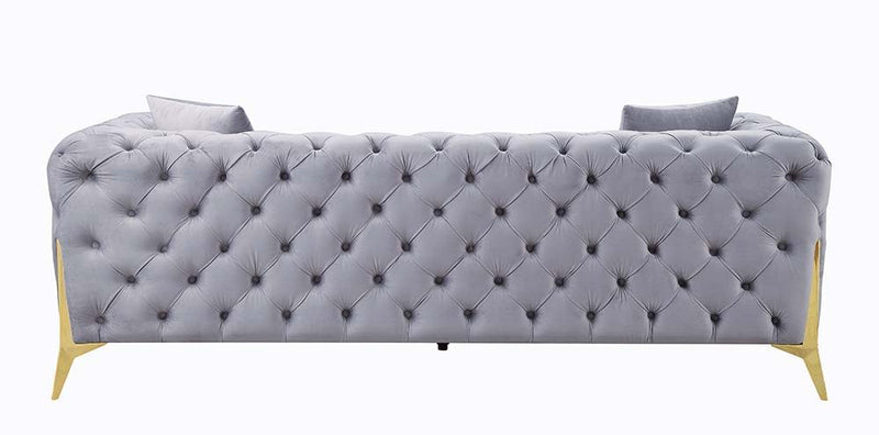 Jelanea - Sofa With 2 Pillows - Gray Velvet & Gold