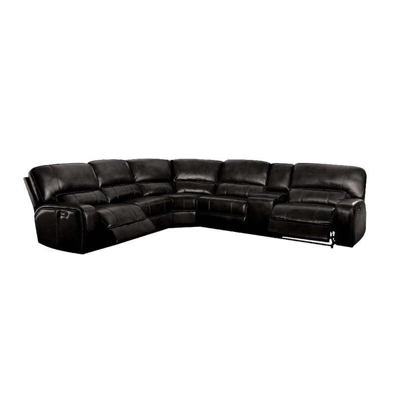 Saul - Power Motion Sectional Sofa - Black Leather-Aire