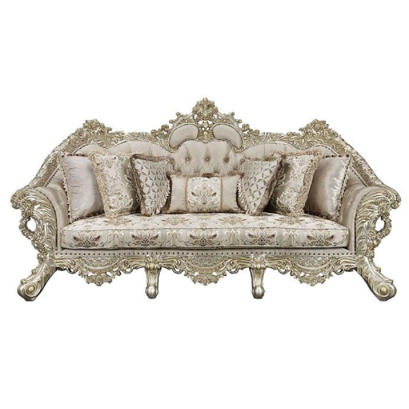Danae - Sofa With 7 Pillows - Fabric, Champagne & Gold