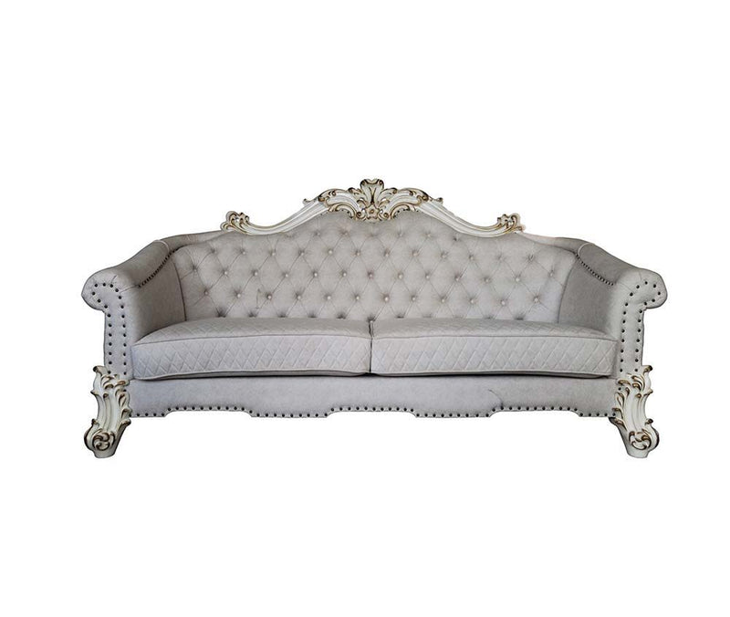 Vendome II - Sofa With 6 Pillows - Two Tone Ivory Fabric & Antique Pearl