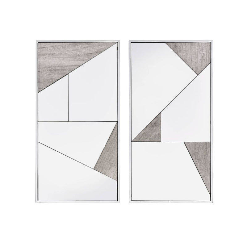 Chafik - Accent Mirror (Set of 2) - Mirrored, Natural Oak & Chrome