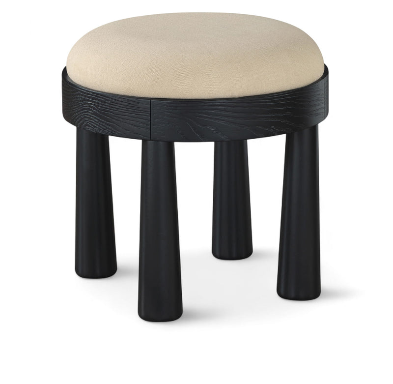 Larea - Linen Textured Fabric Ottoman - Black Base