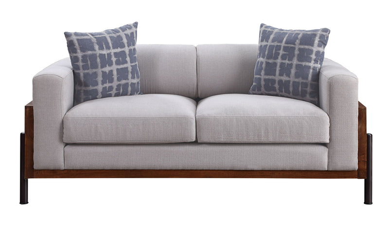 Pelton - Loveseat With 2 Pillows - Fabric & Walnut