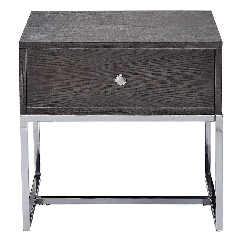 Iban - End Table - Gray Oak & Chrome