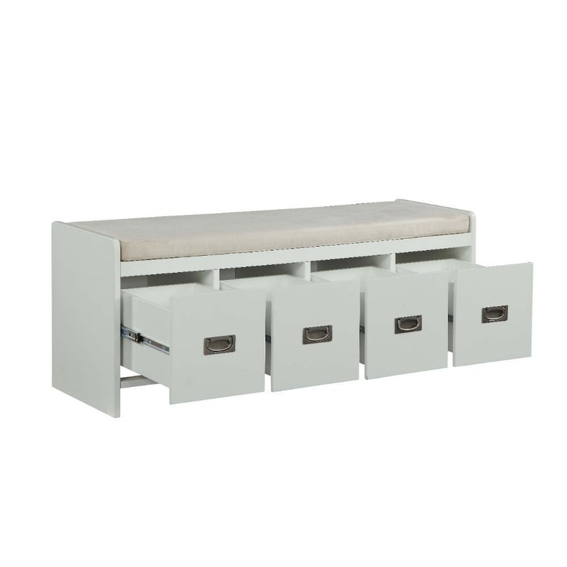 Berci - Bench With Storage - Beige Fabric & White