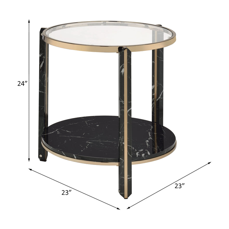 Thistle - End Table - Clear Glass, Faux Black Marble Top & Champagne