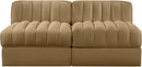 Rummi - Velvet Performance Fabric Upholstered 2 Piece Modular Armless Loveseat