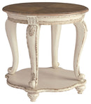 Realyn - Round End Table - White / Brown